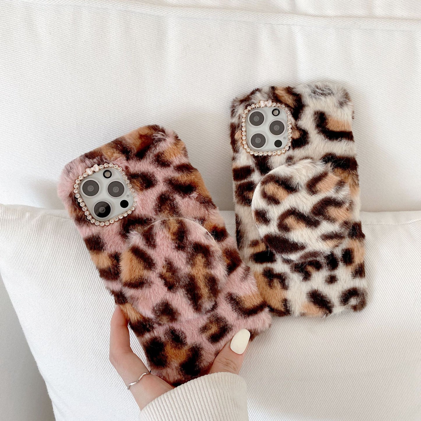 Suitable For Leopard Mirror Plush Phone Case