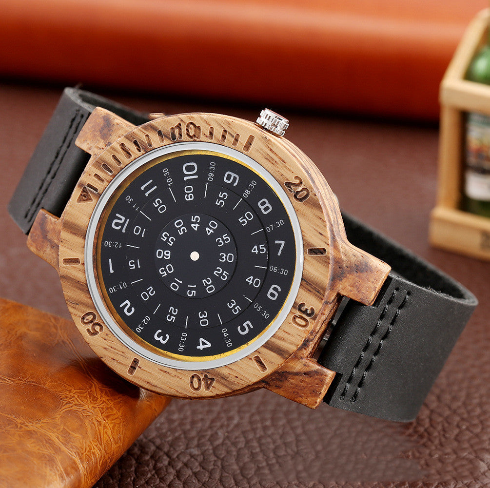 Creative Turntable Literal Wooden Quartz Men's Watch