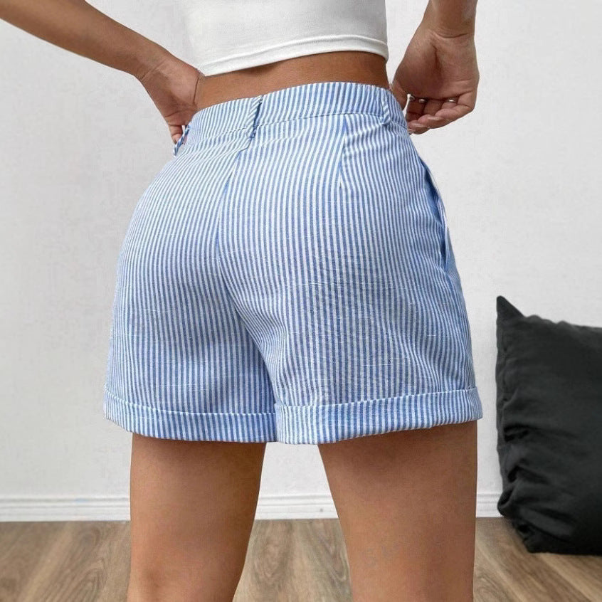 Women's Fashion Striped Pocket Shorts