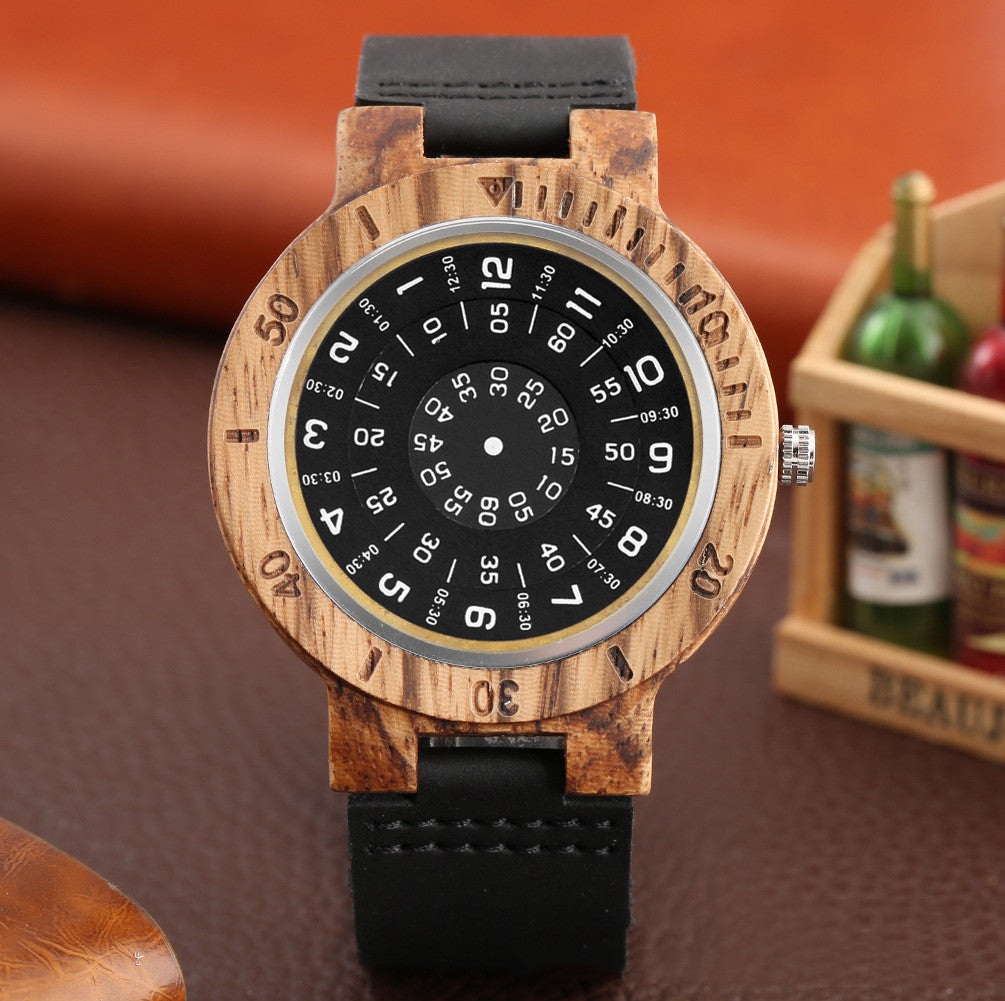 Creative Turntable Literal Wooden Quartz Men's Watch