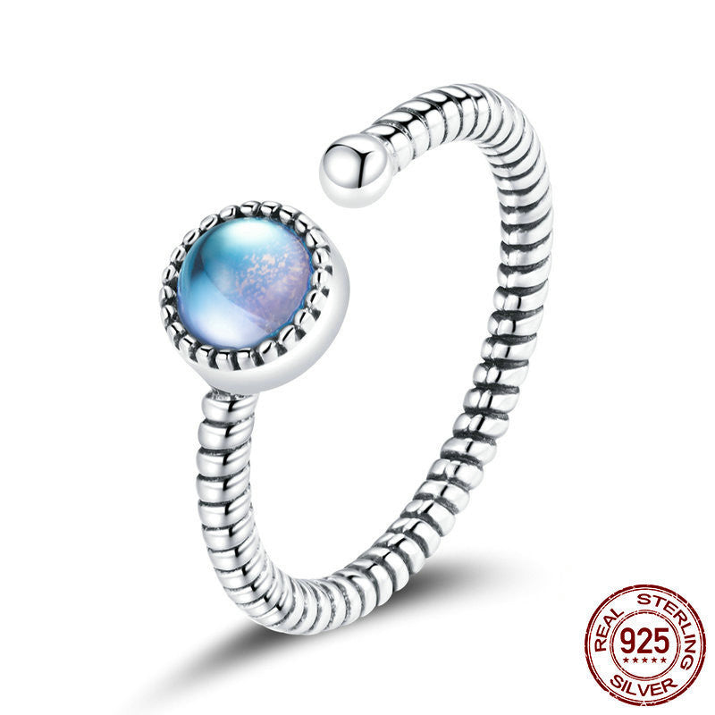 S925 Sterling Silver Platinum Plated Moonlight Lovers Ring