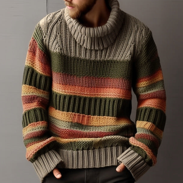 European And American Turtleneck Sweater Autumn And Winter Lapel Color Matching Knitted