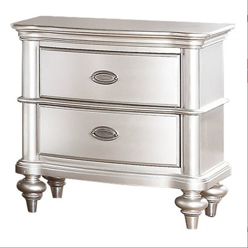 Classic Bedroom Elegant Nightstand Beige White Finish Or Antique Silver 2-Drawers Bed Side Table Plywood