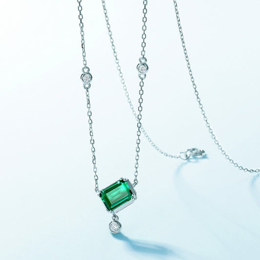 Simple Geometric Cultivation Emerald Popular S925 Sterling Silver Colored Gems Necklace