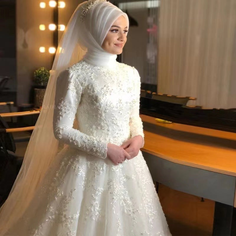 Long Sleeve White Dignified Wedding Dress