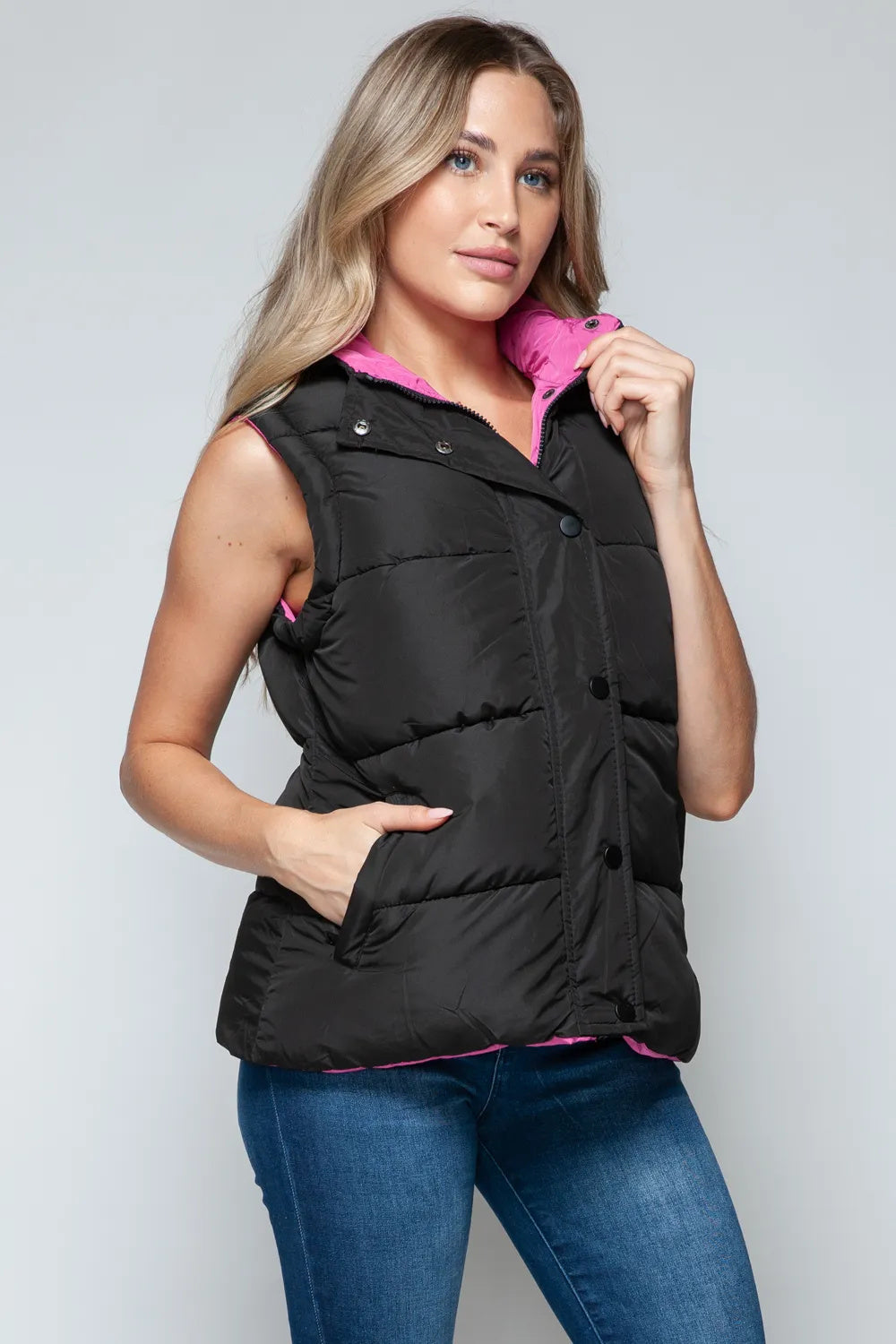 Snobbish Snap And Zip Closure Hooded Vest