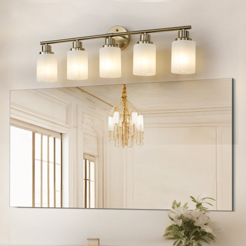 5 Lamps Gold Bathroom Vanity Lamp, Frosted Glass Shade, Modern Wall Mounted Lighting - No Bulbs Unavailable Platforms- Temu