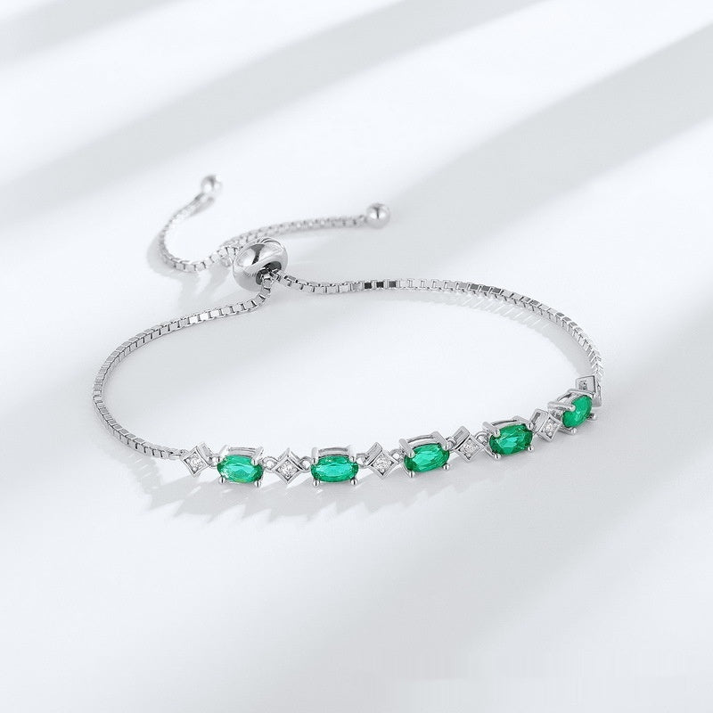 Elegant Egg-shaped S925 Silver Cultivation Emerald Bracelet