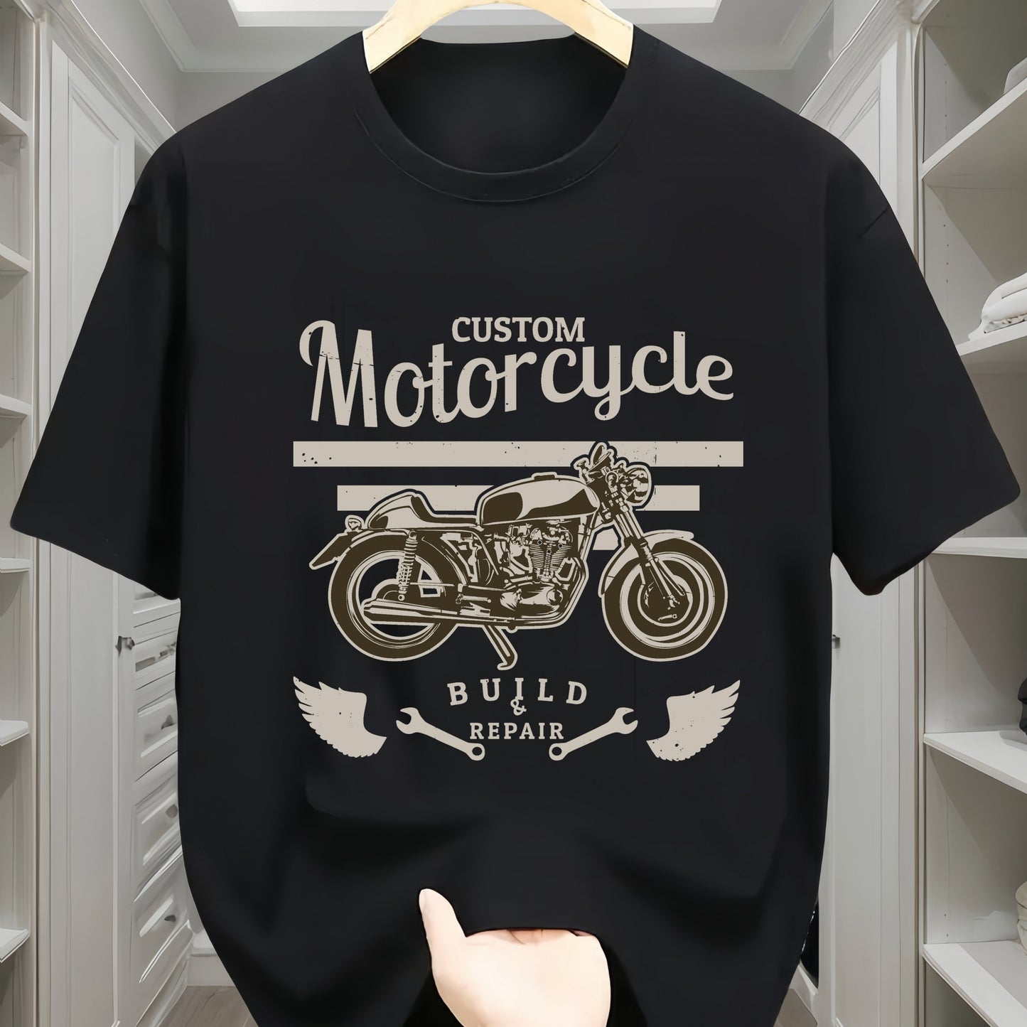 Casual Round Neck T-shirt  Motorcycle Letter Print