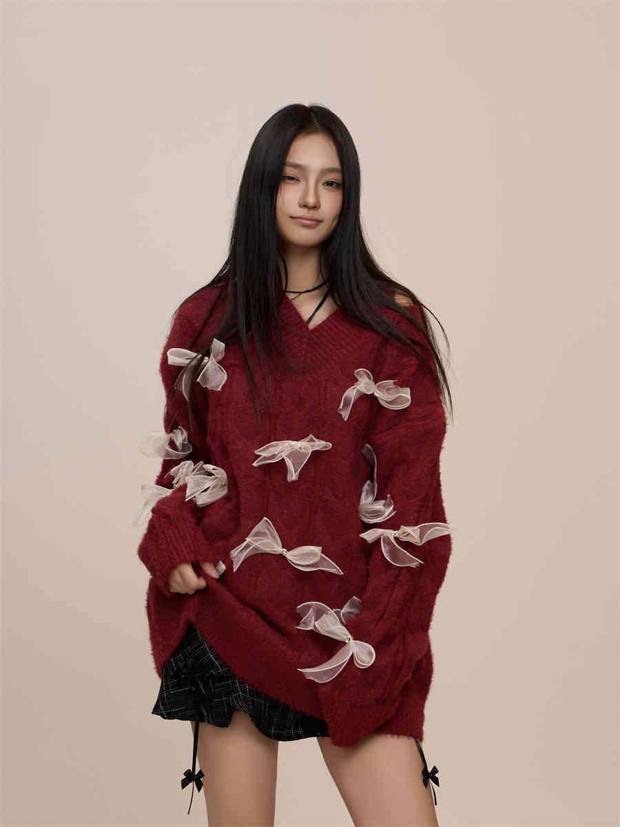 Red Bow Design Sense Idle Style Sweater