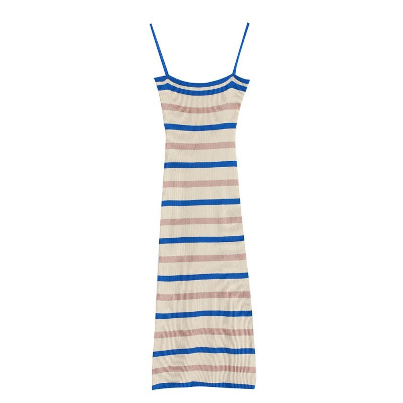 Striped Knitted Sling Dress Women