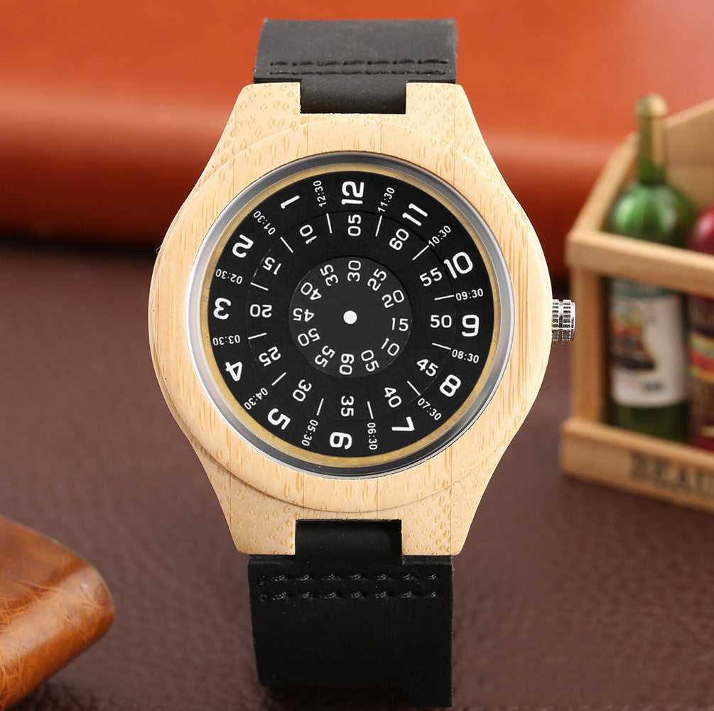 Creative Turntable Literal Wooden Quartz Men's Watch