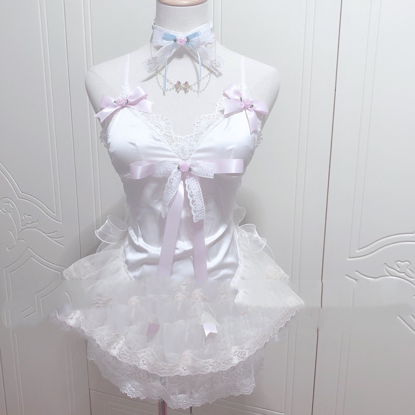 Small Suspenders Dream Ballet Princess Dress Satin White Mini