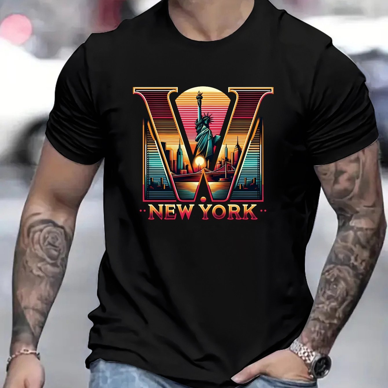 New York Graphic Men's Short Sleeved T-shirt, Comfortable Elastic Fashionable Summer T-shirt, Casual Daily Style Fashionable Clothing, As A Gift