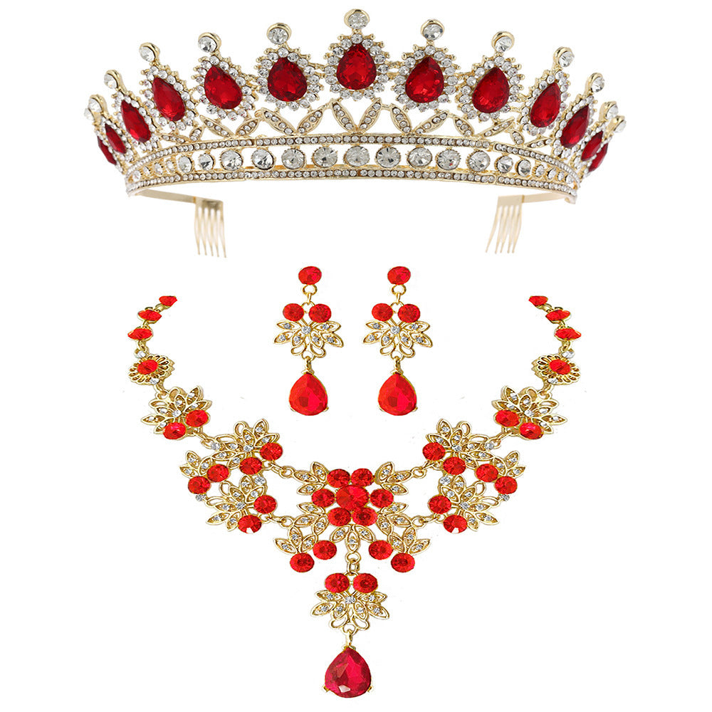 Bridal Ornament Three-piece Alloy Necklace Crown Earrings Women's New Wedding Accessories