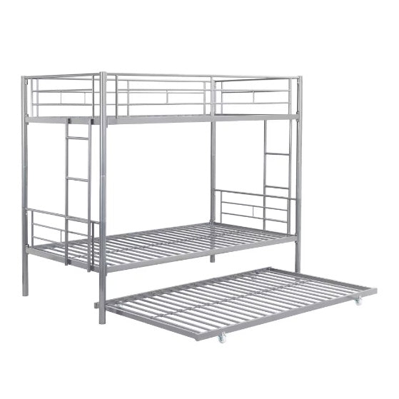 METAL BUNK BED WITH TRUNDLE SILVER