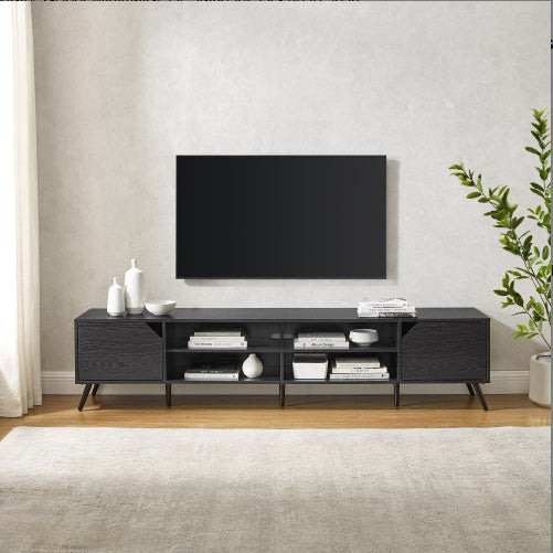 Contemporary 2-Door Minimalist TV Stand For TVs Up To 90 Inches Black