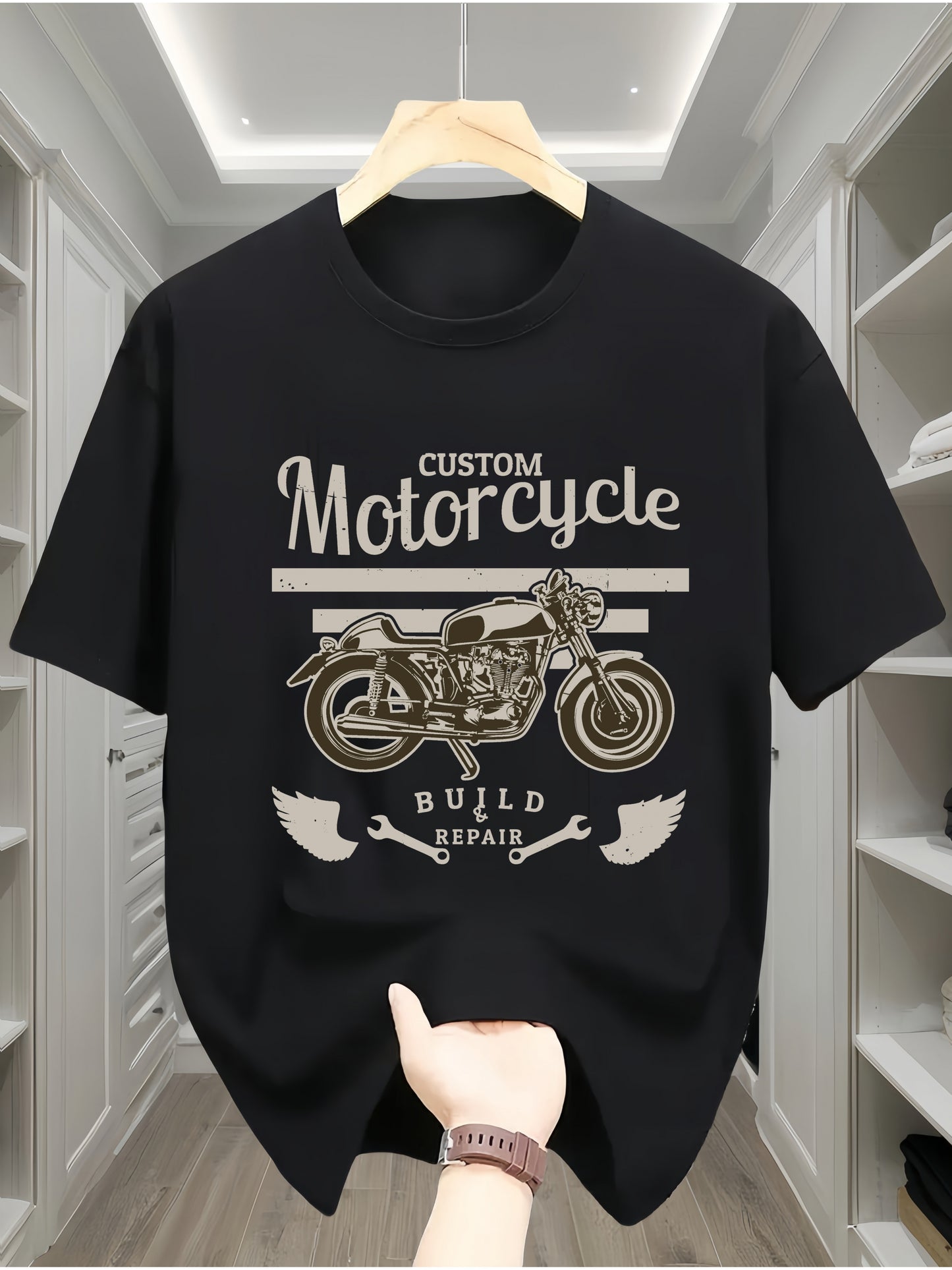 Casual Round Neck T-shirt  Motorcycle Letter Print