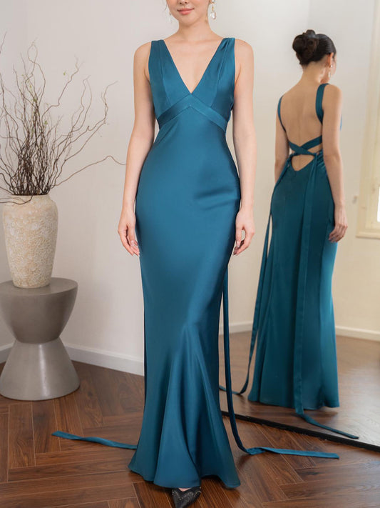 Backless Strappy Lake Blue Wedding Dress