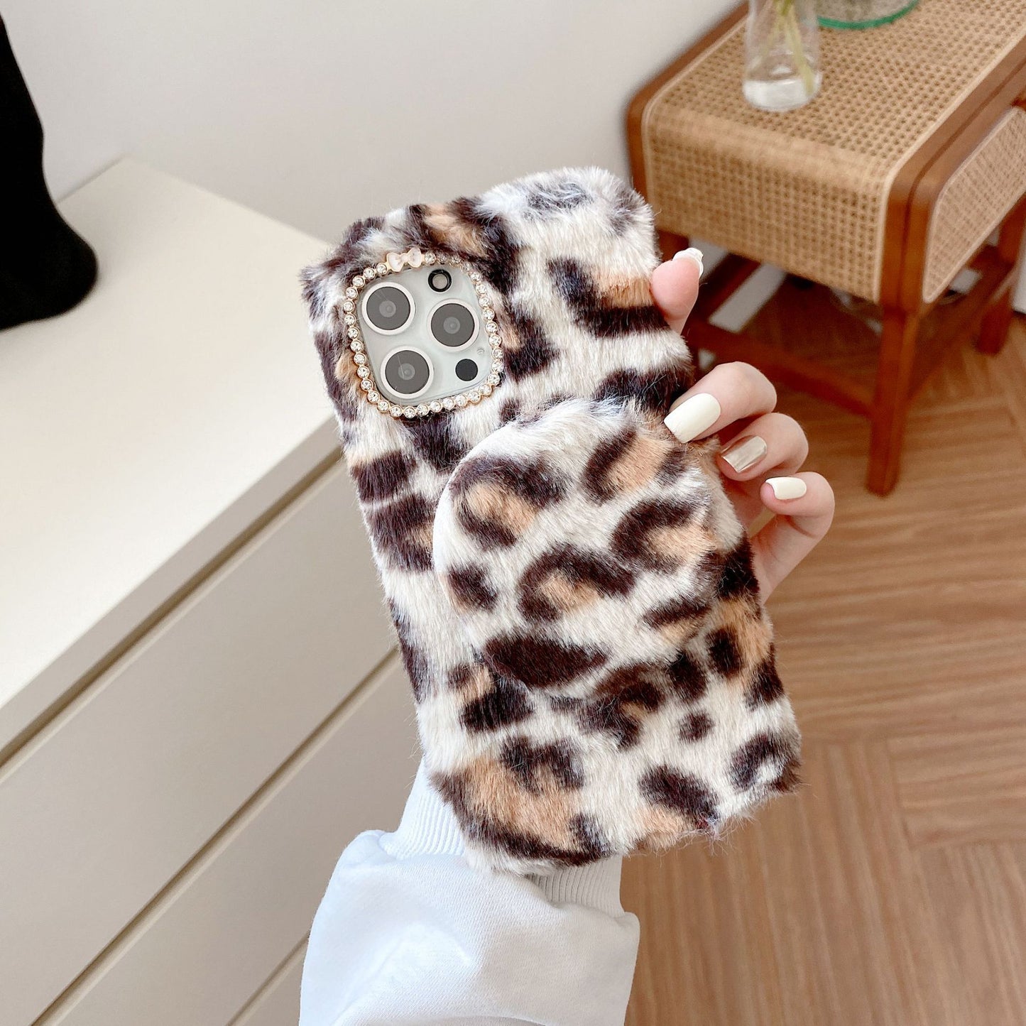 Suitable For Leopard Mirror Plush Phone Case