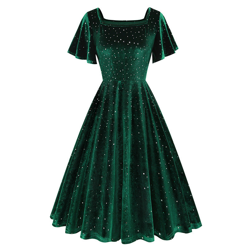 Floating Sleeve Gilding Velvet Retro Dress