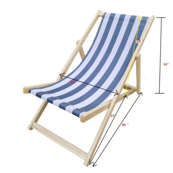 Populus Wood Sling Chair Blue Stripe Broad Blue Stripe Folding Chaise Lounge Chair