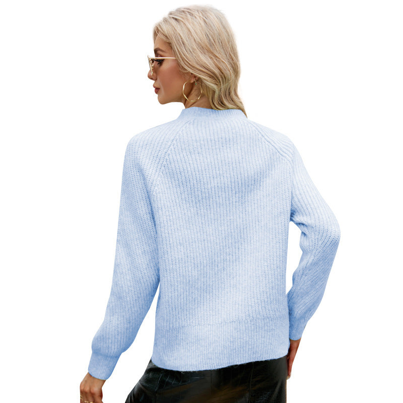 European And American Round Neck Solid Color Sweater Pullover Long Sleeve