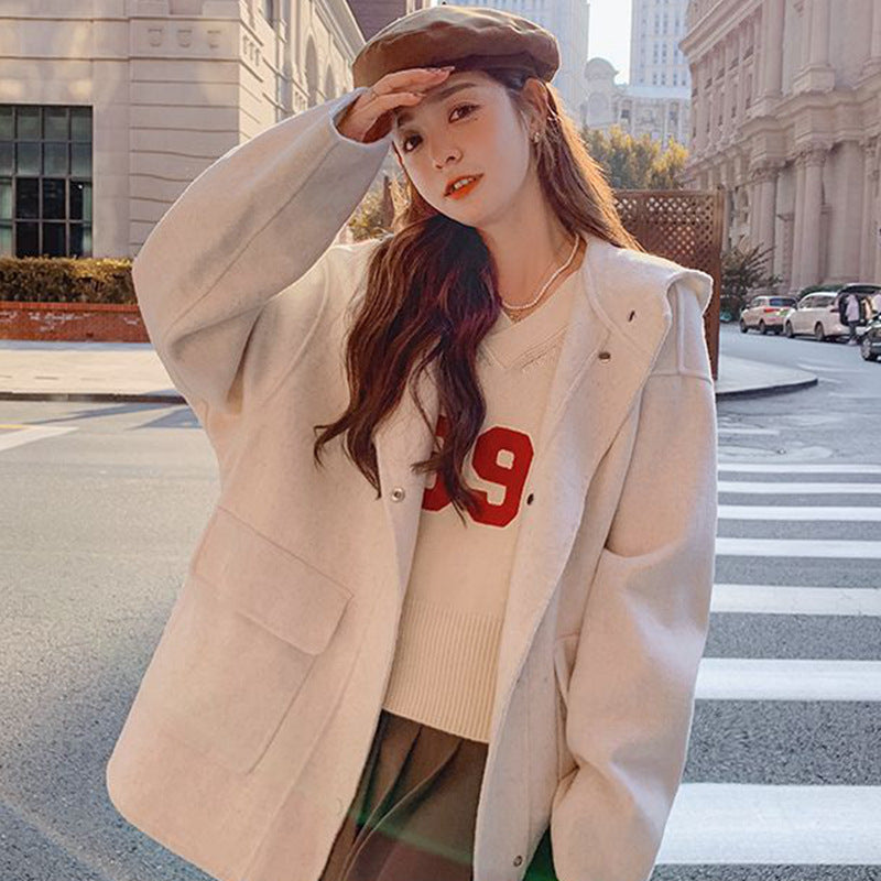 Korean Style Mid-length Casual Woolen Coat