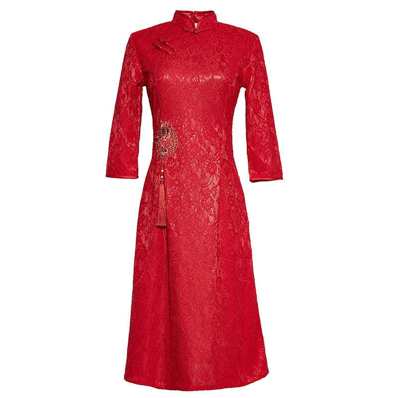 A+ Winter Clothes Seven Point Sleeve Improved A-hem Chinese Style Dress