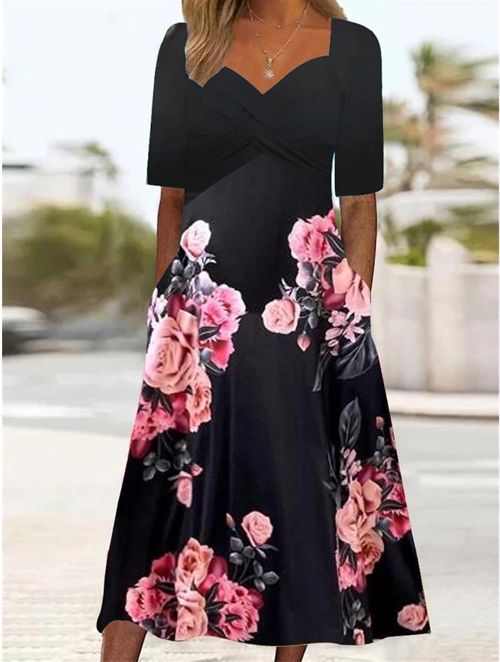 Women's Fashionable Elegant Butterfly Print Midi Dress