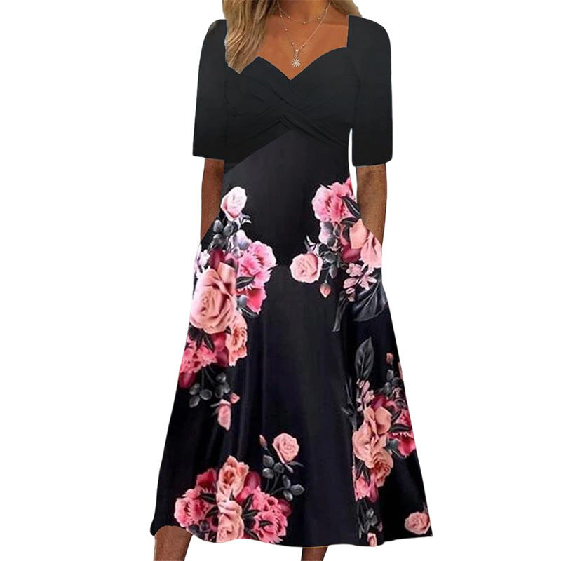 Women's Fashionable Elegant Butterfly Print Midi Dress