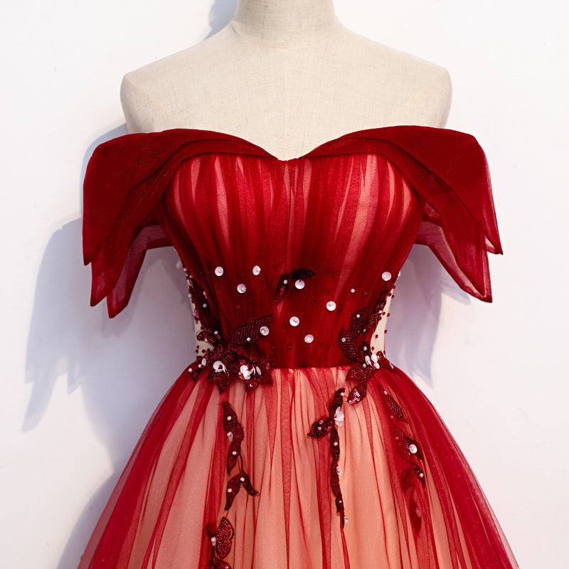 Women's Long Fairy Starry Sky Gradient Red Tube Top Dress