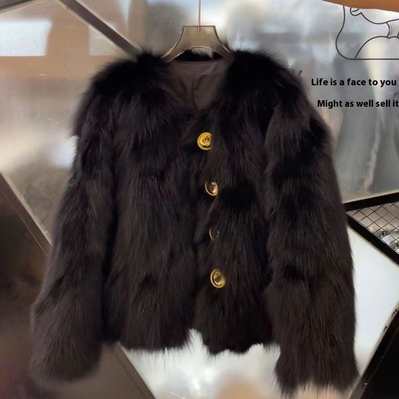 Autumn And Winter New Short Thickened Environmental Protection Faux Fox Fur High-end Tops Coat For Women