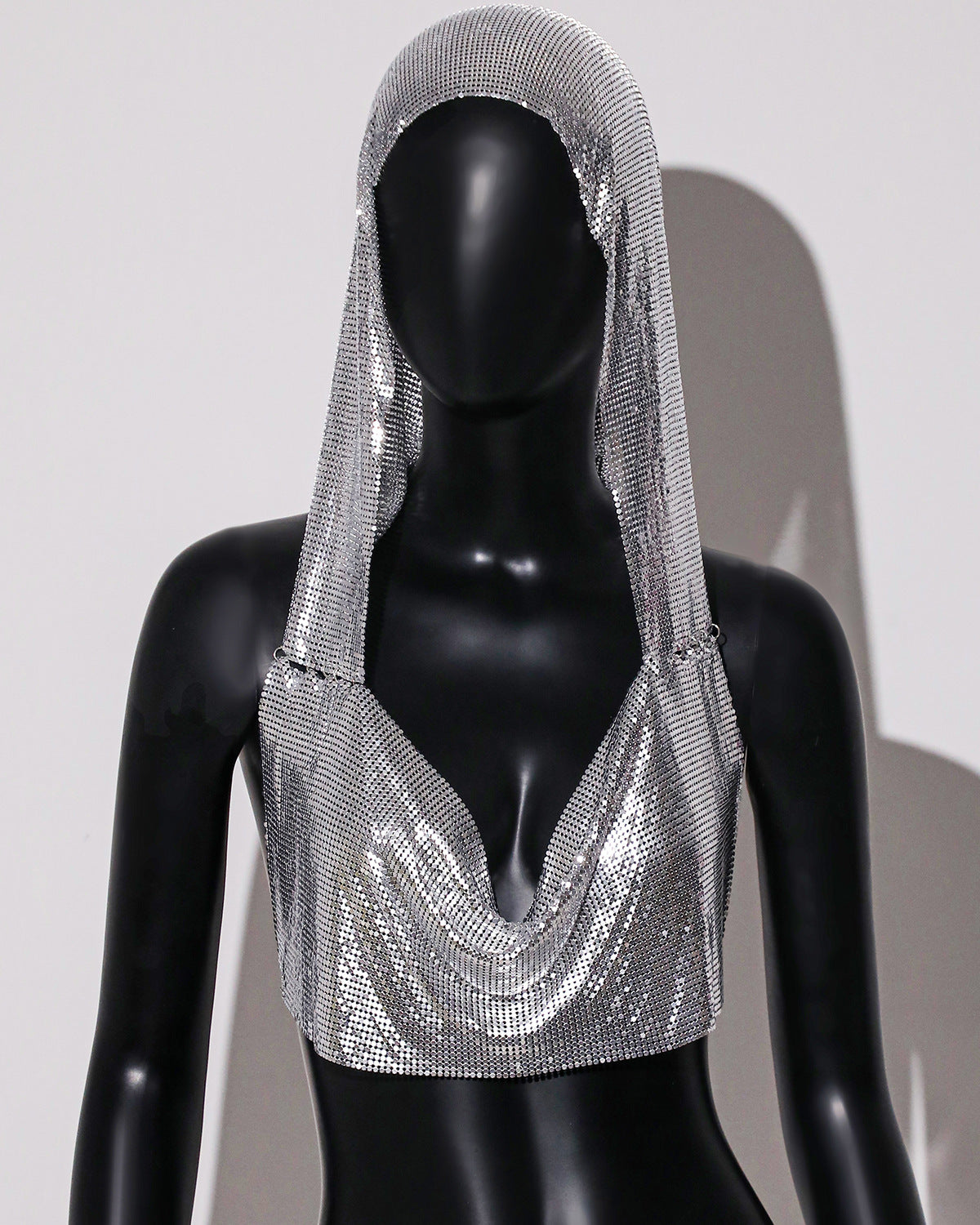 Sexy Outerwear Metal Sequins Hooded Vest