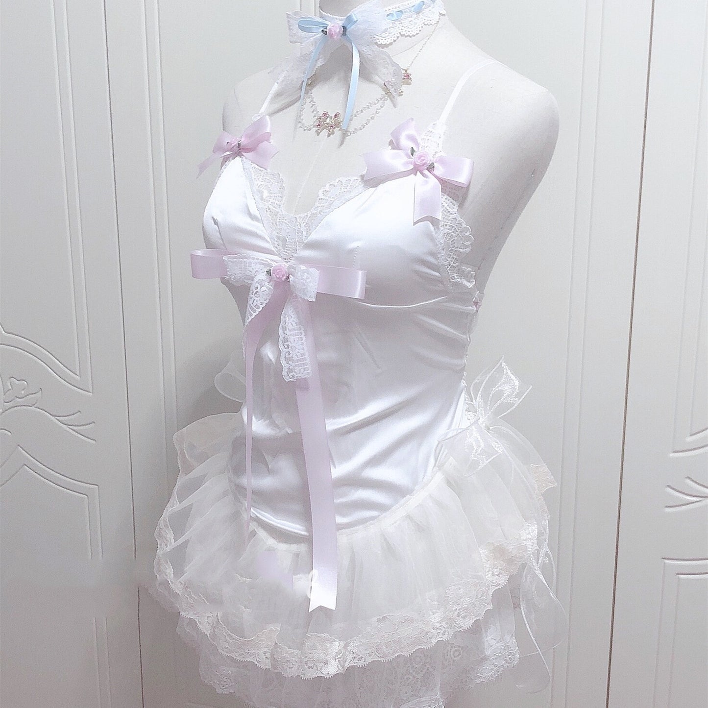 Small Suspenders Dream Ballet Princess Dress Satin White Mini