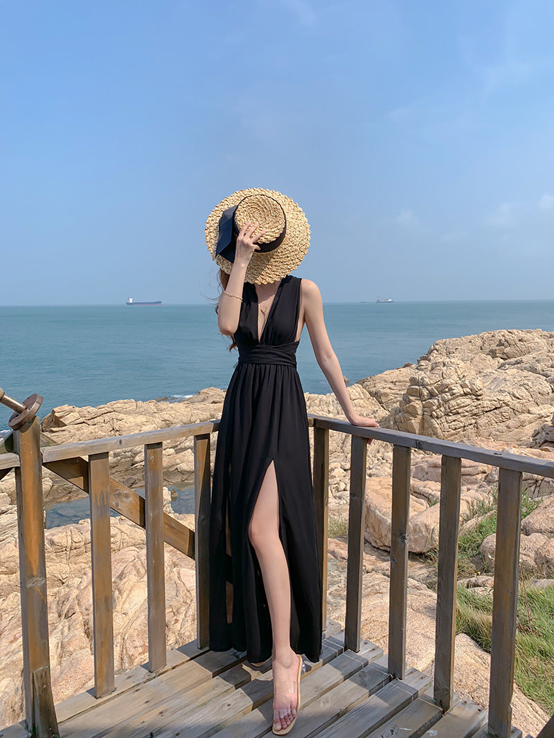 Women's Summer Beach Seaside Vacation V-neck Chiffon Dress