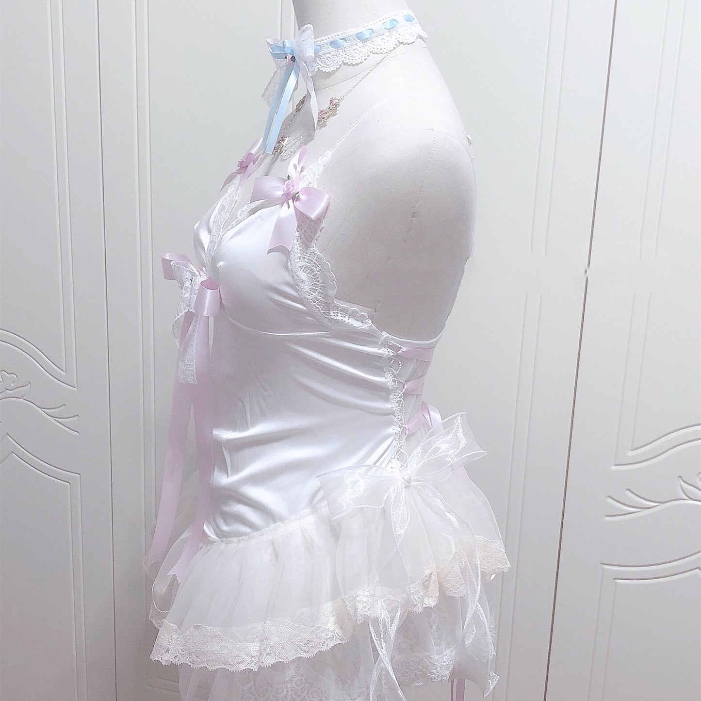 Small Suspenders Dream Ballet Princess Dress Satin White Mini