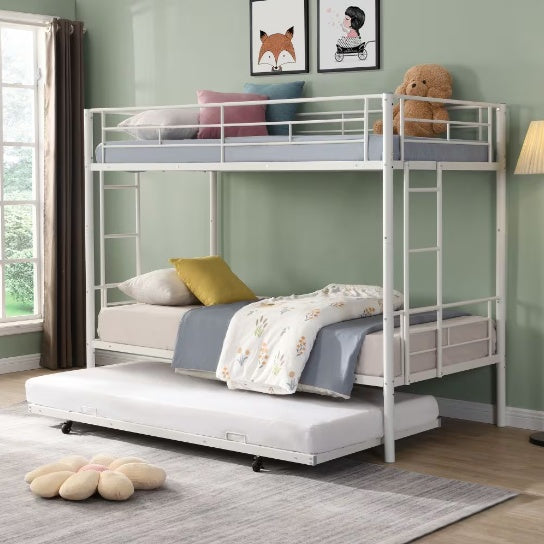 METAL BUNK BED WITH TRUNDLE SILVER