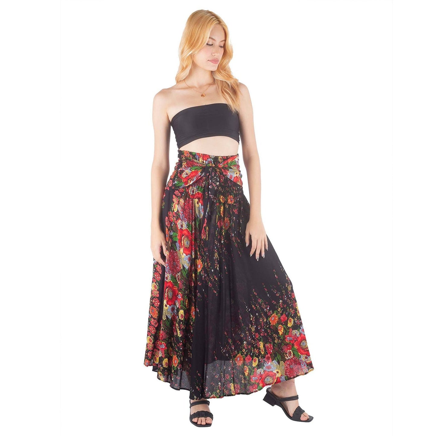 Pattern Print Lace Up Casual Large Swing Beach Skirt