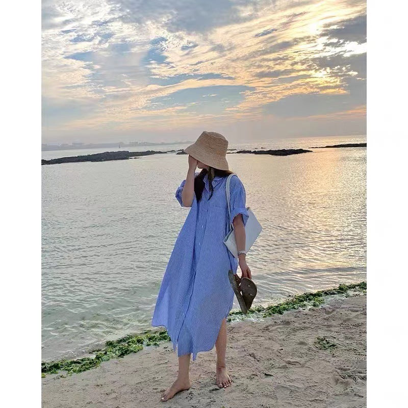 Korean Casual Ocean Stripes Dress Women