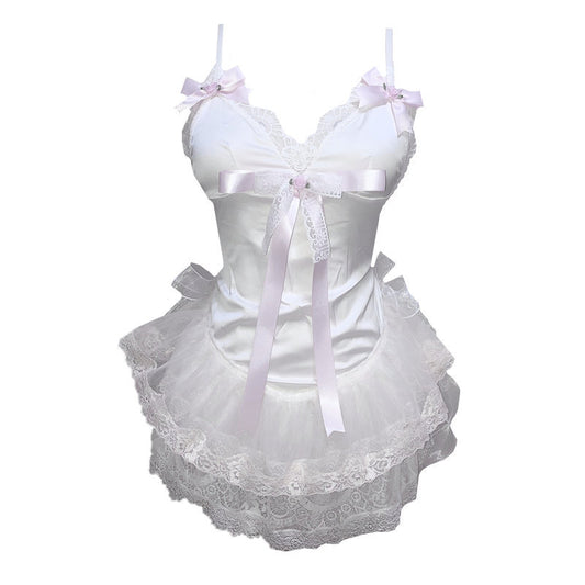 Small Suspenders Dream Ballet Princess Dress Satin White Mini