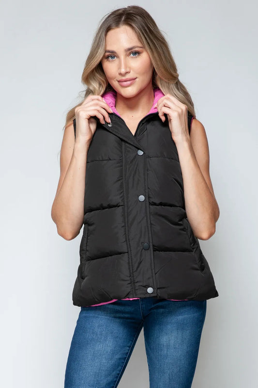 Snobbish Snap And Zip Closure Hooded Vest