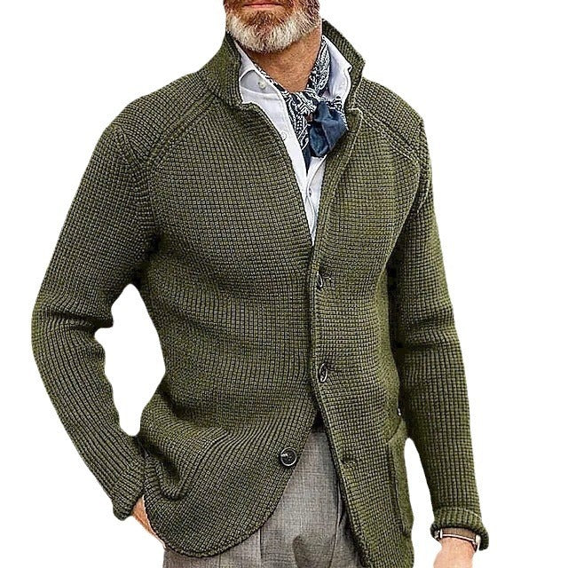 Fashion Men's Casual Long-sleeved Knitted Cardigan Stand Collar Sweater