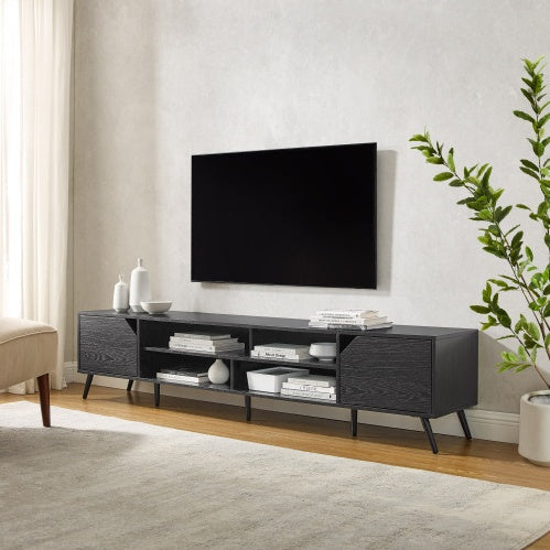 Contemporary 2-Door Minimalist TV Stand For TVs Up To 90 Inches Black