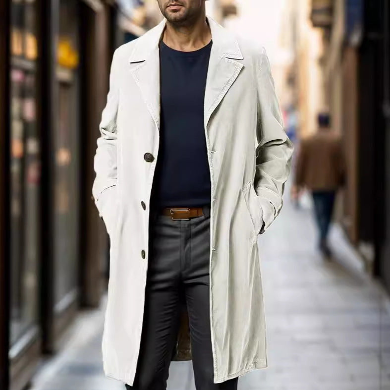 Men's Trench Coat Corduroy Mid-length Single-breasted