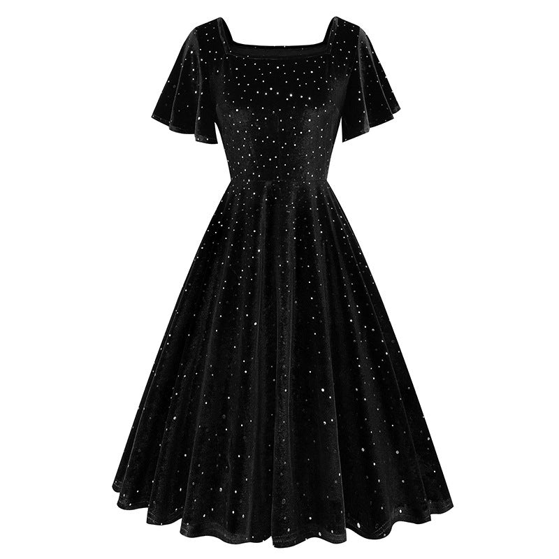 Floating Sleeve Gilding Velvet Retro Dress