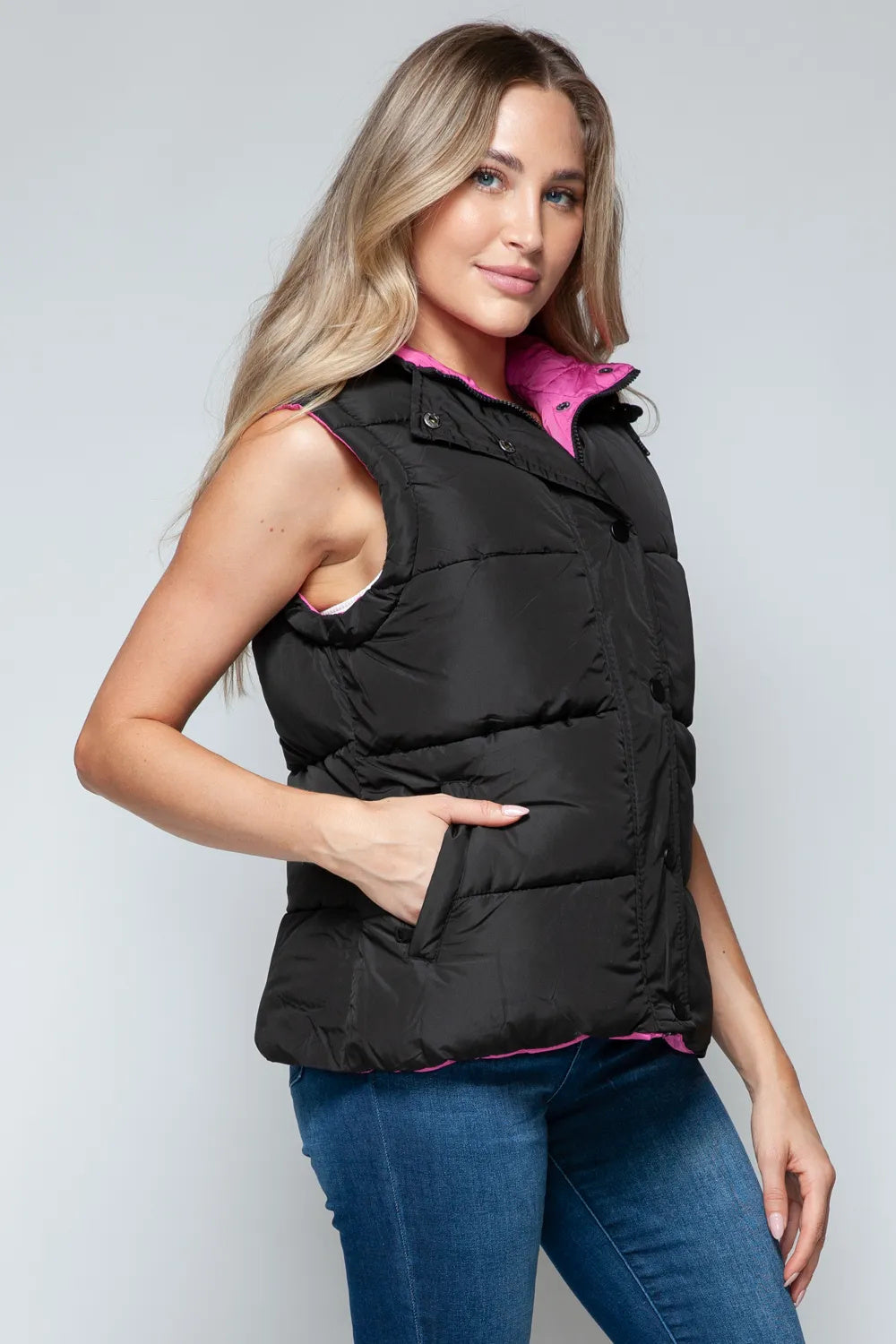 Snobbish Snap And Zip Closure Hooded Vest