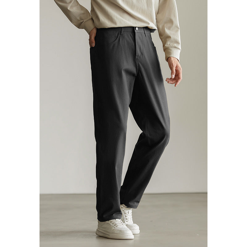 Stretch Denim Solid Color Straight Cropped Trousers