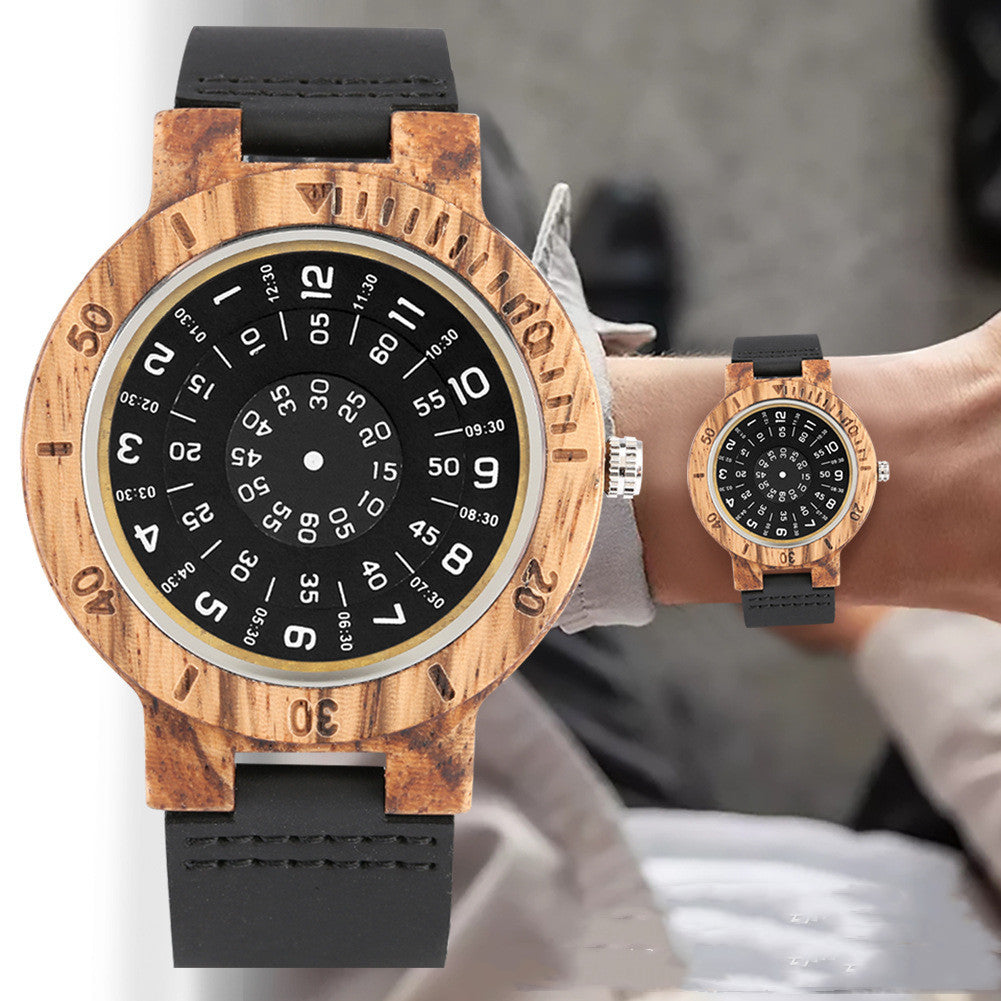 Creative Turntable Literal Wooden Quartz Men's Watch