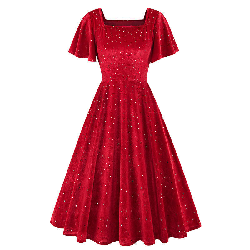 Floating Sleeve Gilding Velvet Retro Dress